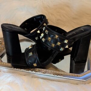Nicole Miller Black and Gold Studded Heels